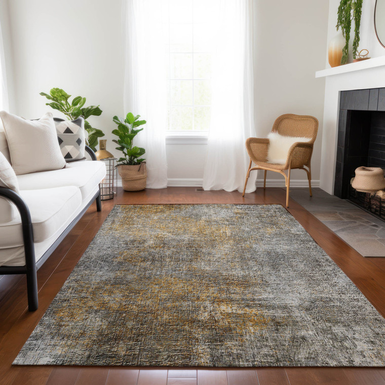 10' X 14' Gray Silver And Charcoal Abstract Washable Indoor Outdoor Area Rug