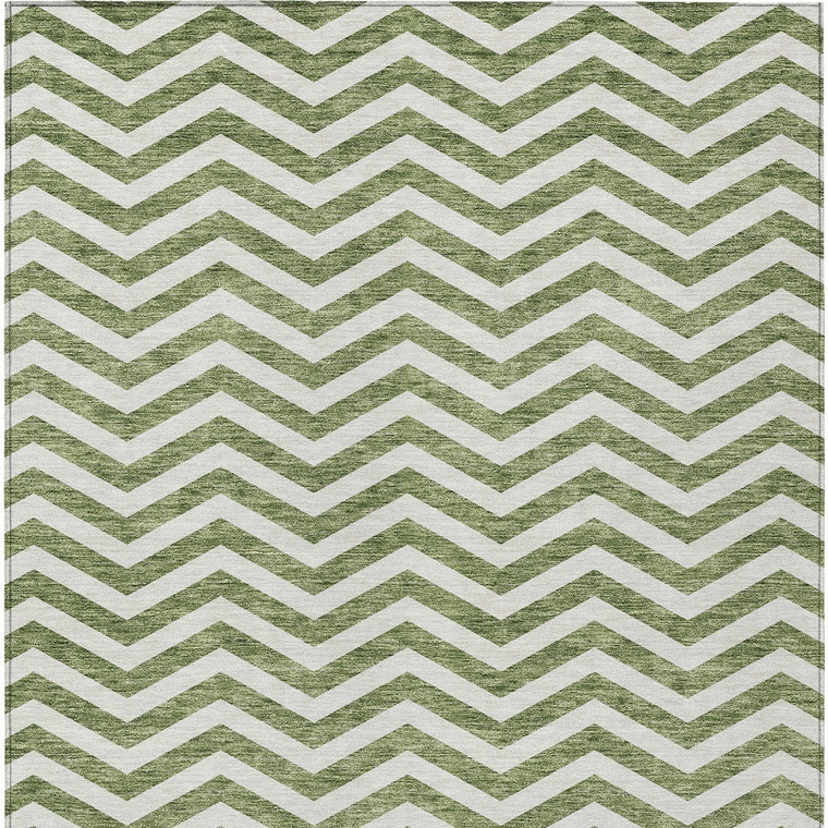 8' X 10' Green And Ivory Chevron Washable Indoor Outdoor Area Rug