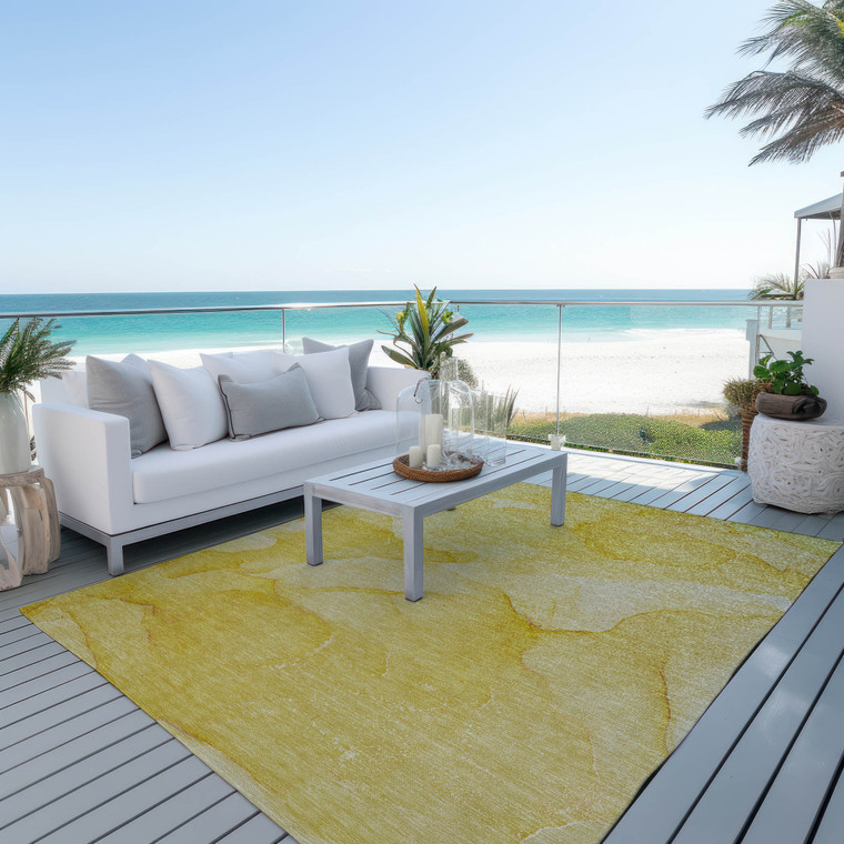 8' X 10' Gold Abstract Washable Non Skid Indoor Outdoor Area Rug