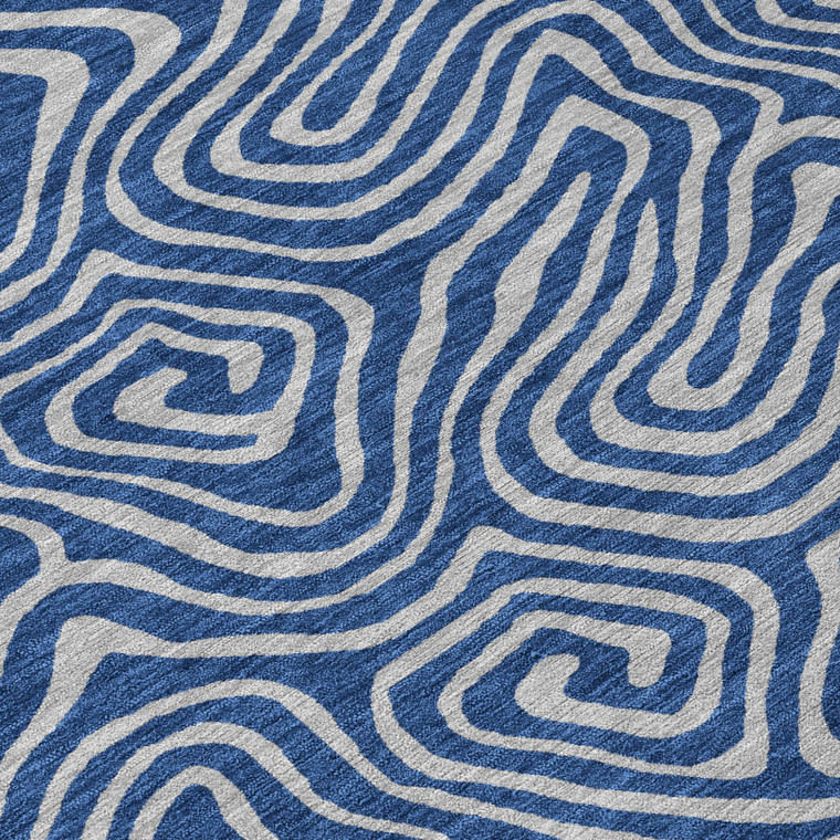 8' Navy Blue And Gray Round Abstract Washable Indoor Outdoor Area Rug - 880016615098