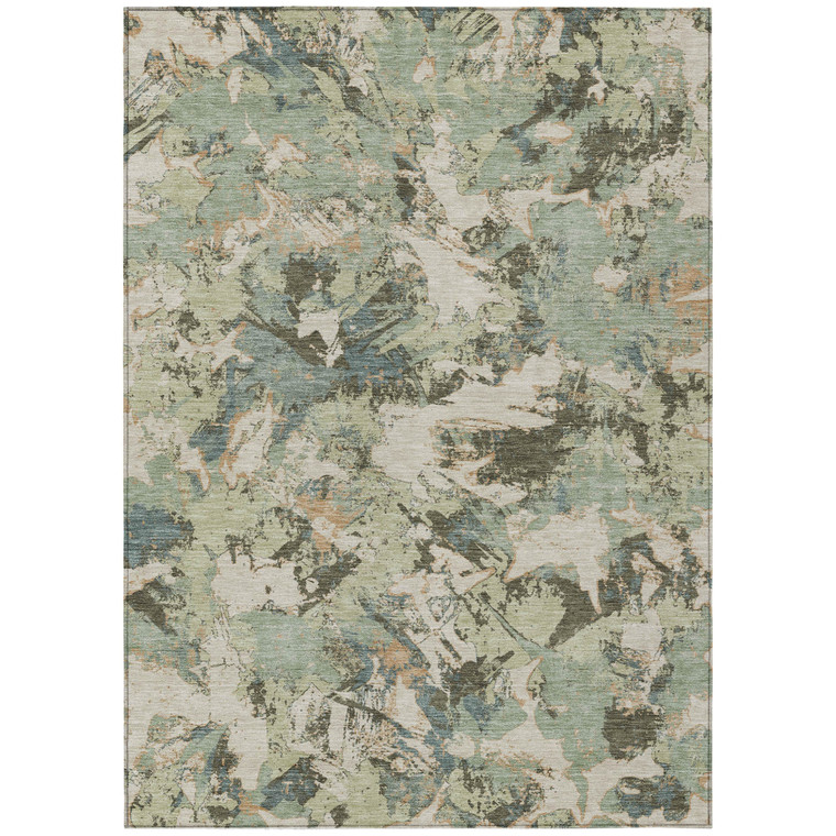 10' X 14' Beige Brown And Green Floral Washable Indoor Outdoor Area Rug