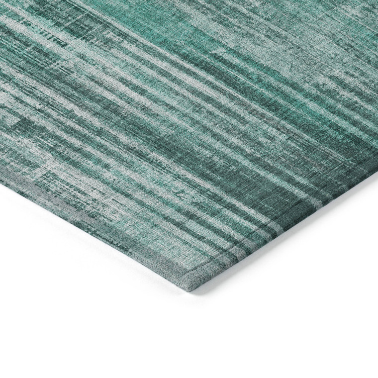 9' X 12' Teal Blue Aqua And Gray Striped Washable Indoor Outdoor Area Rug