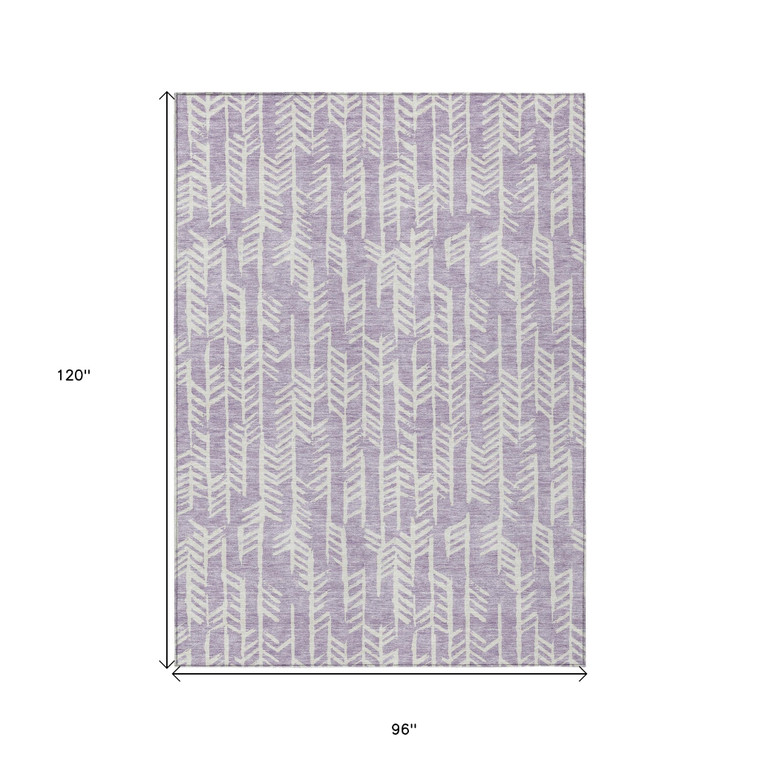 8' X 10' Lavender And Ivory Tribal Washable Indoor Outdoor Area Rug