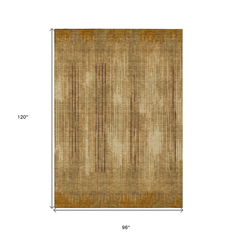8' X 10' Copper And Brown Striped Washable Indoor Outdoor Area Rug