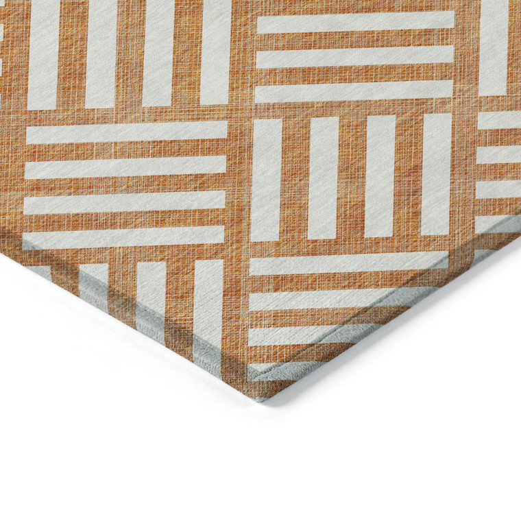 8' X 10' Orange And Ivory Geometric Washable Indoor Outdoor Area Rug