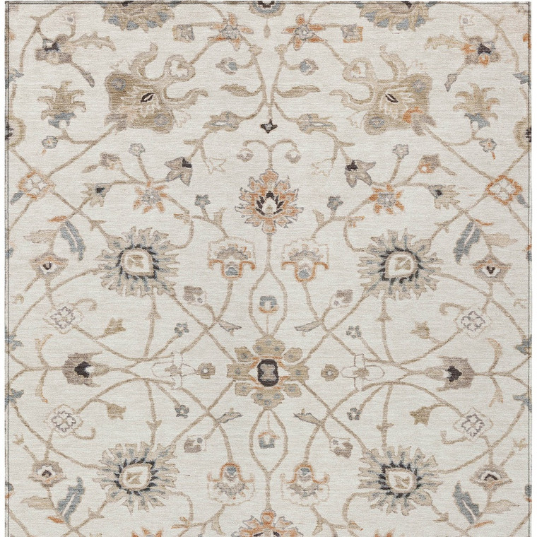 8' X 10' Ivory Brown And Coral Floral Washable Indoor Outdoor Area Rug