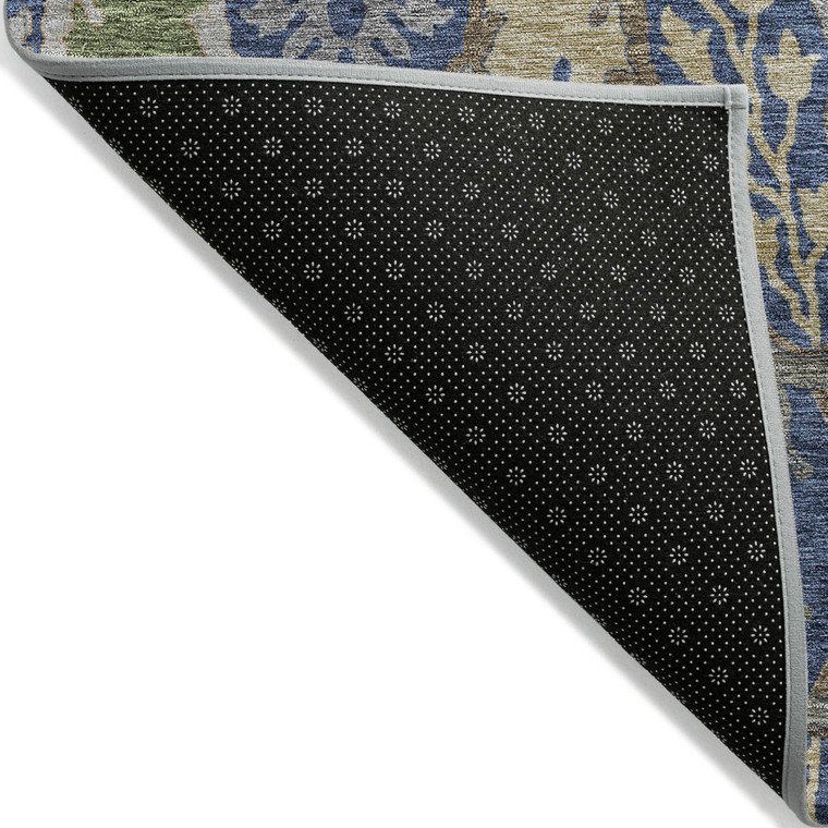8' Navy Blue Green And Brown Round Floral Washable Indoor Outdoor Area Rug