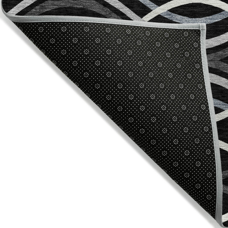 8' X 10' Black Gray And Ivory Abstract Washable Indoor Outdoor Area Rug