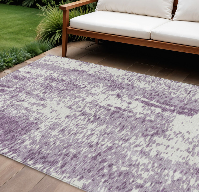 8' X 10' Lavender And Ivory Abstract Washable Indoor Outdoor Area Rug Transitional Style - Lavender, Ivory Color
