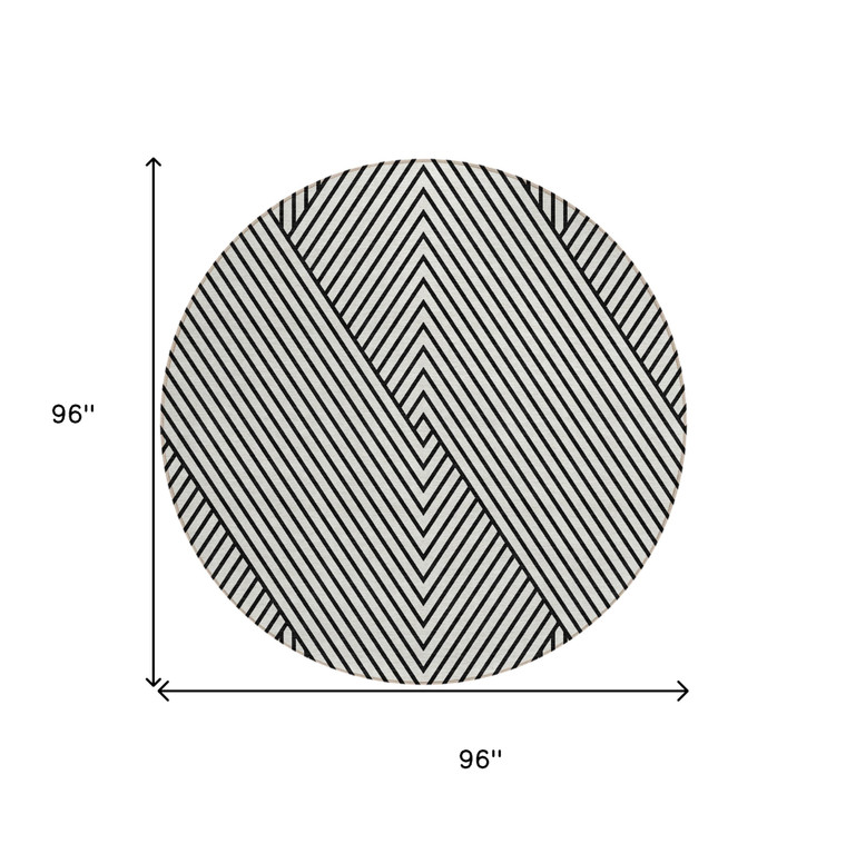 8' White And Black Round Geometric Washable Indoor Outdoor Area Rug
