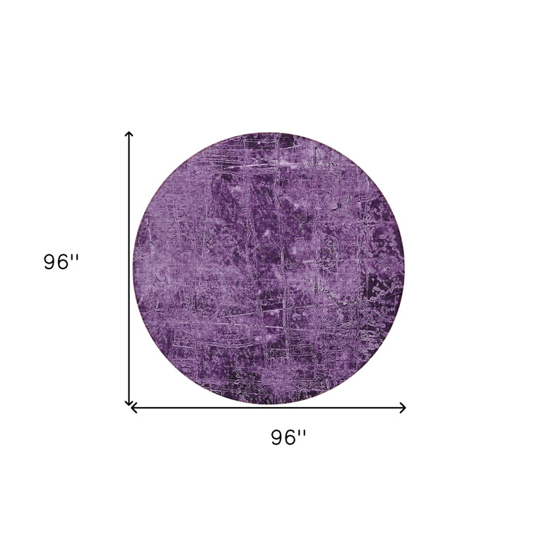 8' Round Purple Round Abstract Washable Non Skid Indoor Outdoor Area Rug - 608219116187