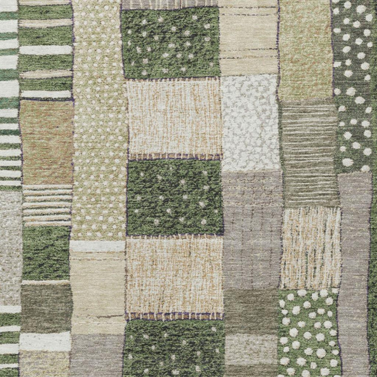 9' X 12' Olive Green Beige And Ivory Geometric Washable Indoor Outdoor Area Rug