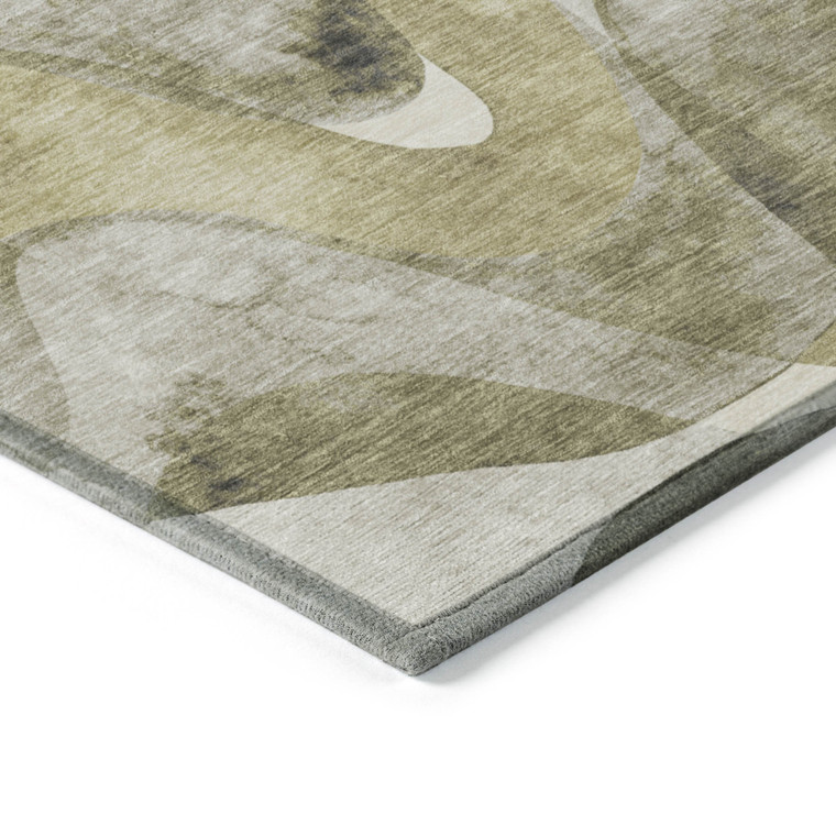 8' X 8' Olive Green Round Abstract Washable Non Skid Indoor Outdoor Area Rug