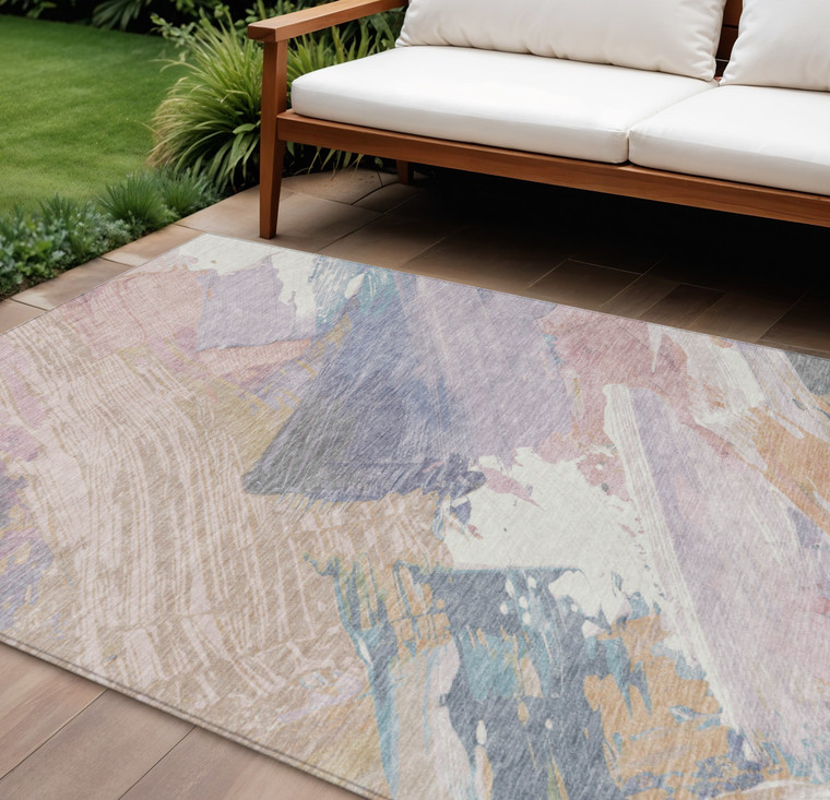 8' X 10' Pink Mauve And Lavender Abstract Washable Indoor Outdoor Area Rug