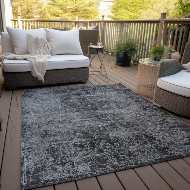 8' X 10' Gray Abstract Washable Non Skid Indoor Outdoor Area Rug - 608219234799