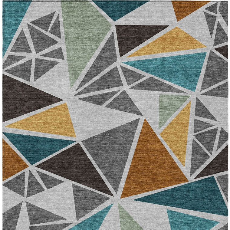 10' X 14' Gray Copper And Brown Geometric Washable Indoor Outdoor Area Rug