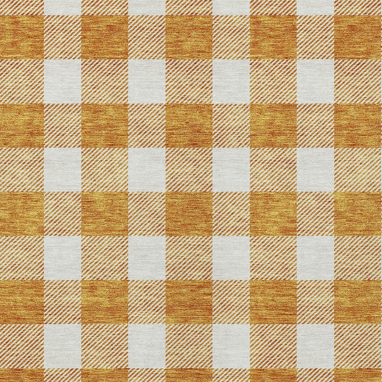 10' X 14' Orange And Beige Plaid Washable Indoor Outdoor Area Rug
