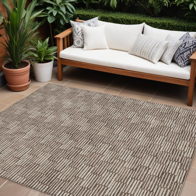 10' X 14' Brown And Beige Geometric Washable Indoor Outdoor Area Rug - 608219303648