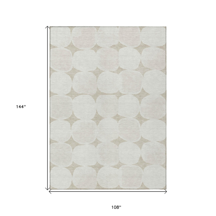 9' X 12' Beige And Brown Abstract Washable Indoor Outdoor Area Rug - Beige, Brown