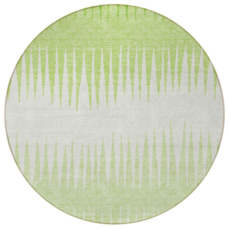 8' Lime Green And Ivory Round Striped Washable Indoor Outdoor Area Rug