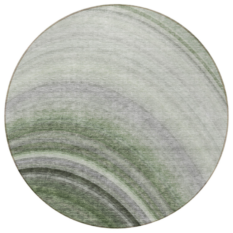 8' Green And Artichoke Green Round Abstract Washable Indoor Outdoor Area Rug