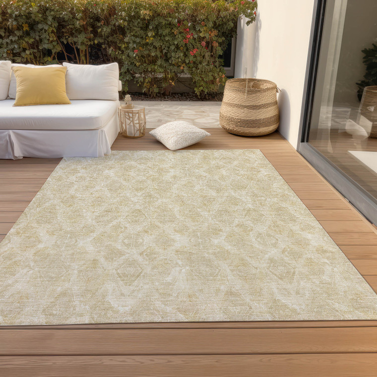8' X 10' Beige Taupe And Tan Geometric Washable Indoor Outdoor Area Rug