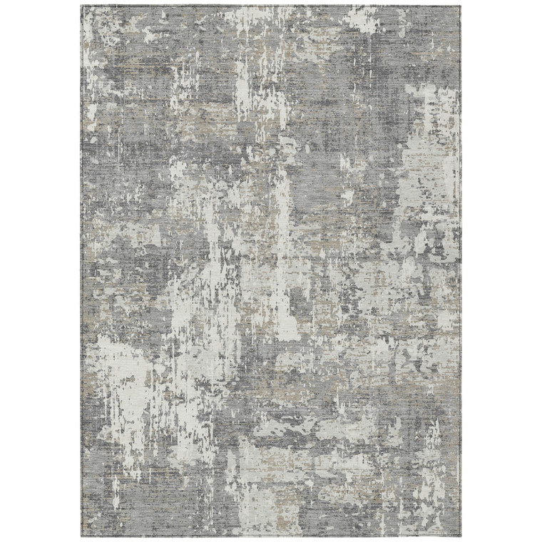 9' X 12' Gray And Ivory Abstract Washable Indoor Outdoor Area Rug - 608219059422