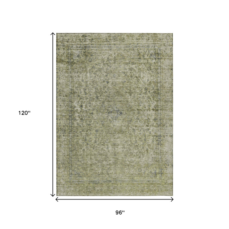 8' X 10' Sage And Beige Abstract Washable Indoor Outdoor Area Rug