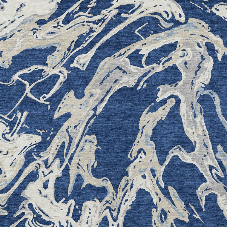 9' X 12' Navy Blue Gray And Ivory Abstract Washable Indoor Outdoor Area Rug Transitional Style - Navy Blue, Gray, Ivory Color