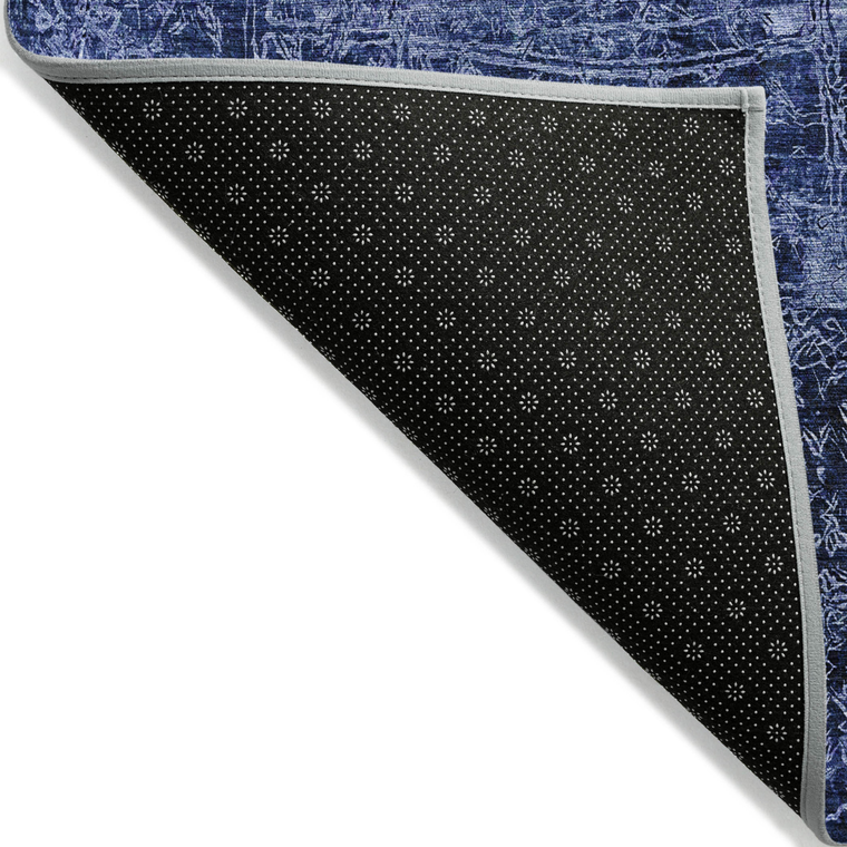 8' Round Navy Blue Round Abstract Washable Non Skid Indoor Outdoor Area Rug