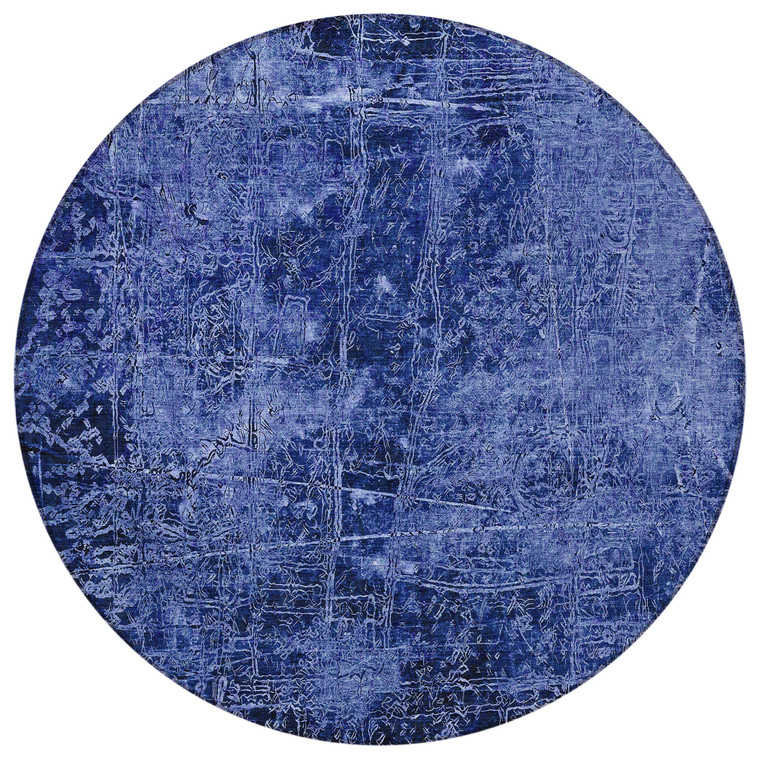 8' Round Navy Blue Round Abstract Washable Non Skid Indoor Outdoor Area Rug - 608219201340