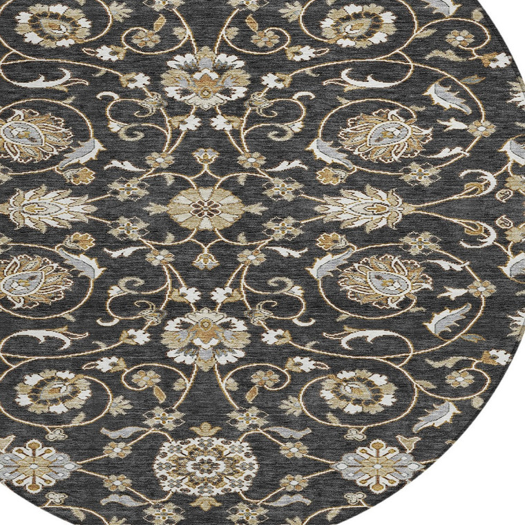 8' Black Brown And Ivory Round Moroccan Washable Indoor Outdoor Area Rug
