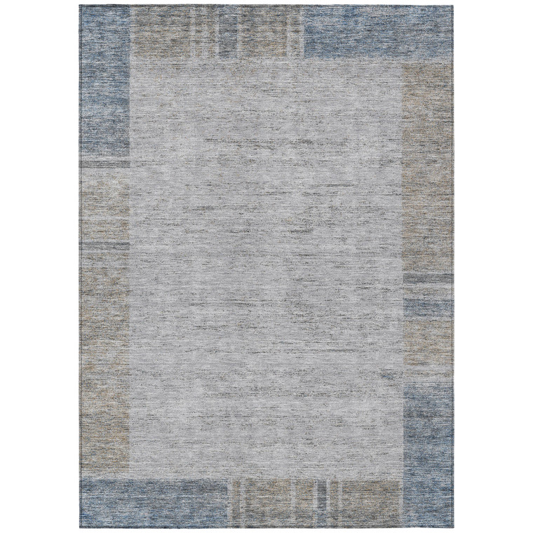 9' X 12' Taupe Beige And Blue Geometric Washable Indoor Outdoor Area Rug