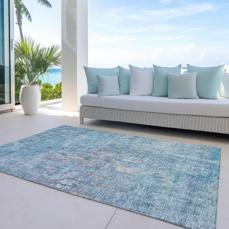 8' X 10' Blue Abstract Washable Indoor Outdoor Area Rug - 880016420890