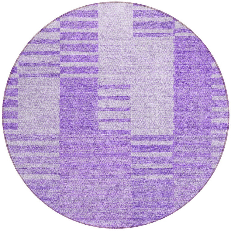8' Lavender And Purple Round Striped Washable Indoor Outdoor Area Rug