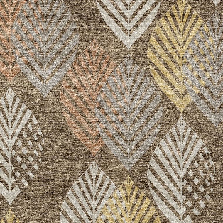 9' X 12' Chocolate Beige And Gray Floral Washable Indoor Outdoor Area Rug