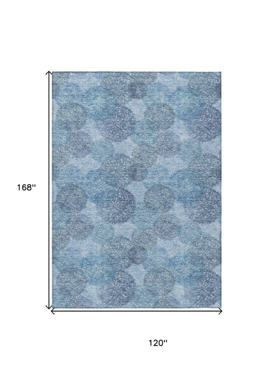 10' X 14' Denim Blue Navy Blue And Ivory Polka Dot Washable Indoor Outdoor Area Rug