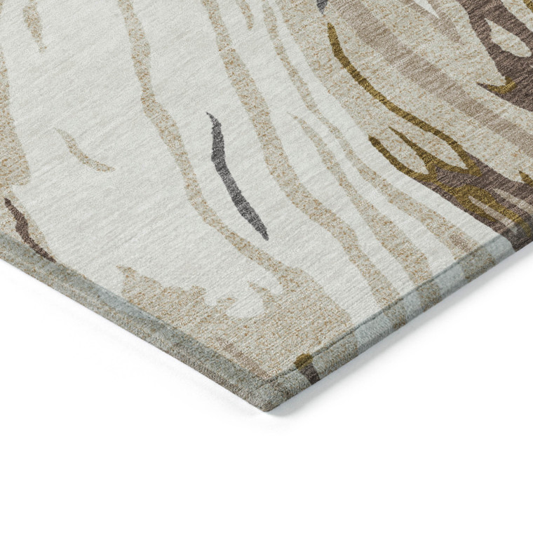 10' X 14' Ivory Beige And Brown Abstract Washable Indoor Outdoor Area Rug