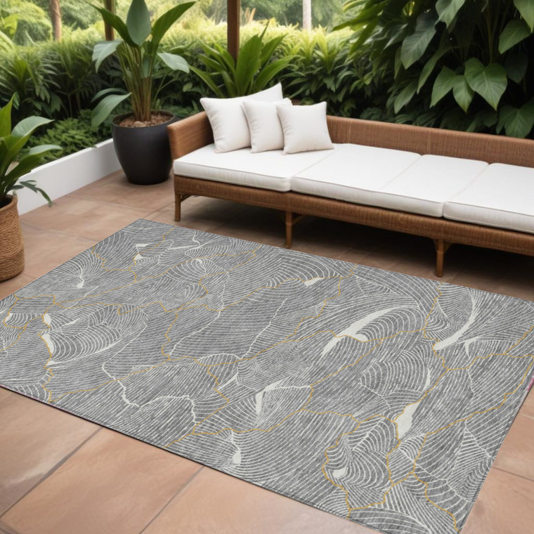 9' X 12' Gray Brown And Ivory Abstract Washable Indoor Outdoor Area Rug - Gray, Brown, Ivory