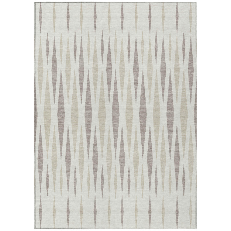 10' X 14' Ivory Brown And Beige Geometric Washable Indoor Outdoor Area Rug