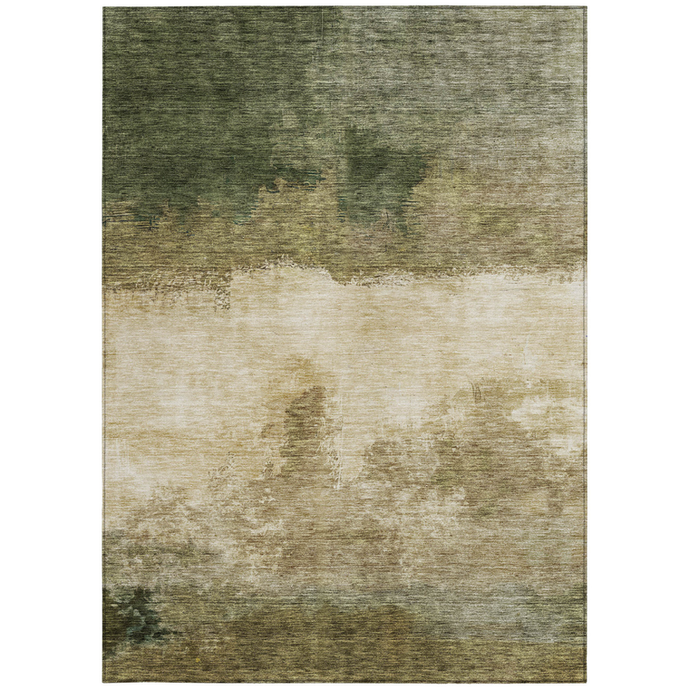 9' X 12' Fern Green And Beige Abstract Washable Indoor Outdoor Area Rug