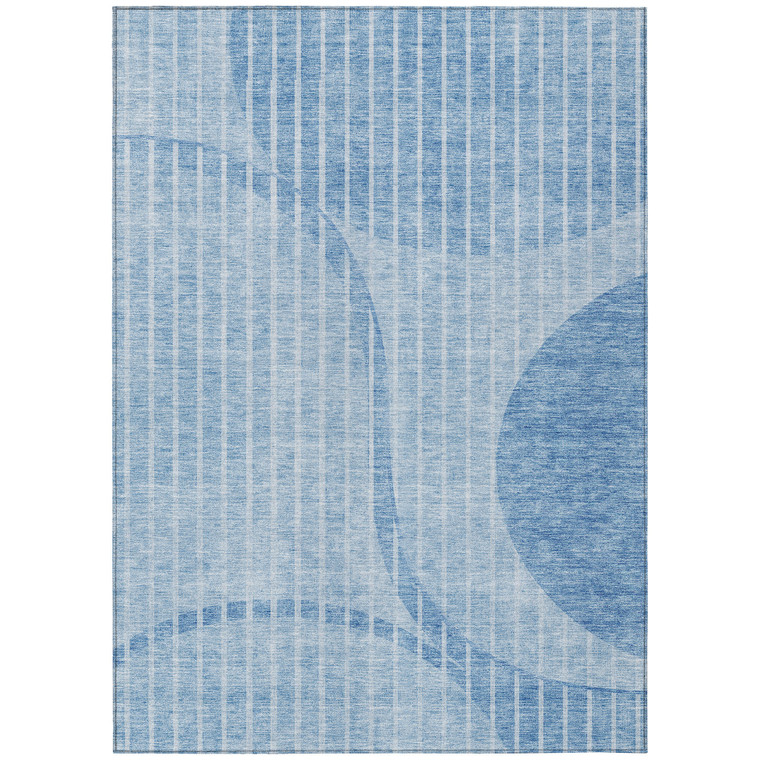 8' X 10' Denim Blue And Sky Blue Striped Washable Indoor Outdoor Area Rug
