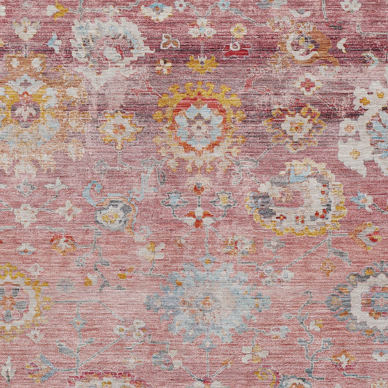 8' X 10' Pink Gray And Gold Floral Washable Indoor Outdoor Area Rug