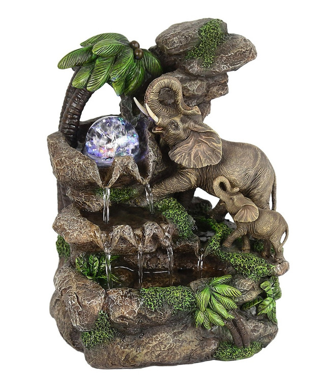 11" Gray Polyresin Elephant Tabletop Fountain with Light - 4512822781440