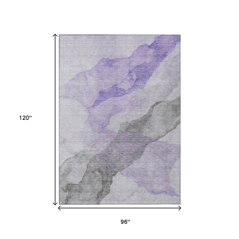 8' X 10' Lavender And Gray Abstract Washable Indoor Outdoor Area Rug - Lavender, Gray