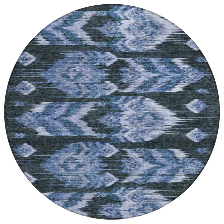 8' Denim Blue And Sky Blue Round Southwestern Washable Indoor Outdoor Area Rug