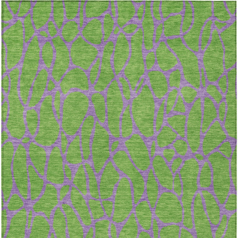 9' X 12' Lime Green And Purple Geometric Washable Indoor Outdoor Area Rug