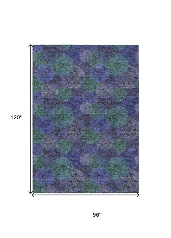 8' X 10' Purple Lavender And Green Polka Dot Washable Indoor Outdoor Area Rug