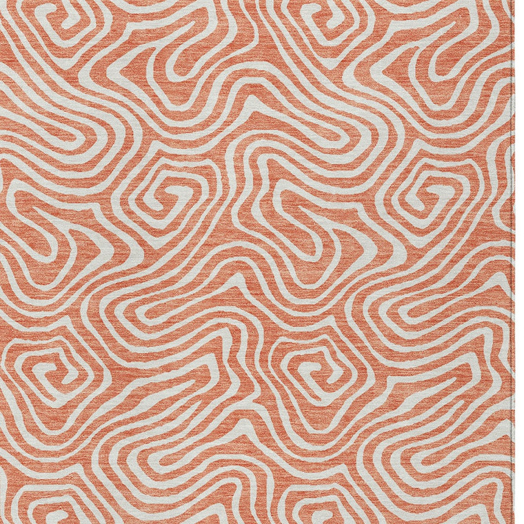 9' X 12' Salmon And Ivory Abstract Washable Indoor Outdoor Area Rug - 880016727272