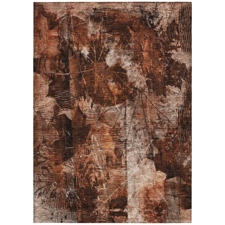 10' X 14' Orange Floral Washable Non Skid Indoor Outdoor Area Rug